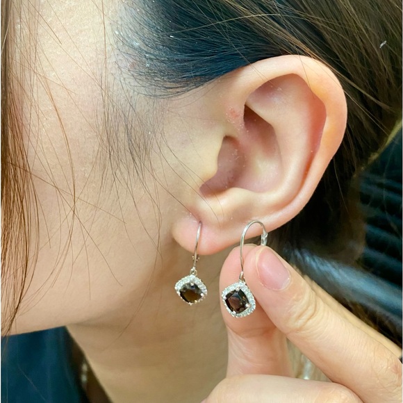 Natural Topaz and Diamond Halo Earrings 14k gold - Picture 3 of 6